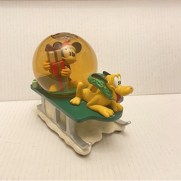 Disney Other - Disney Mickey Mouse Pluto Music Snow Globe Sleigh Plays Here Comes Santa Claus